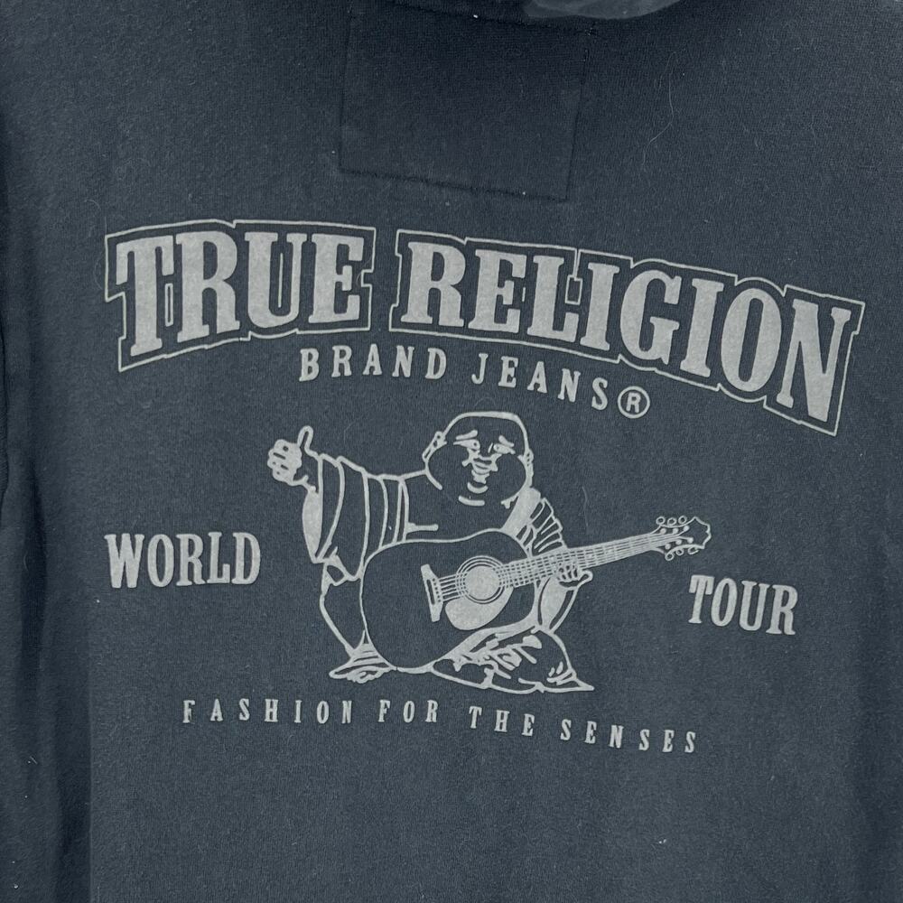 True Religion Unisex Buddha Big Logo Black Hoodie World Tour Back Graphic Size M